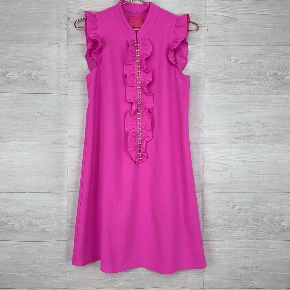 Lilly Pulitzer Pink Adalee Shift Pink Pearl Accent Midi Dress; EUC S-12 - Picture 6 of 10